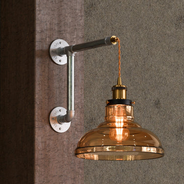 Amber Glass Shade Swing Arm Wall Lamp